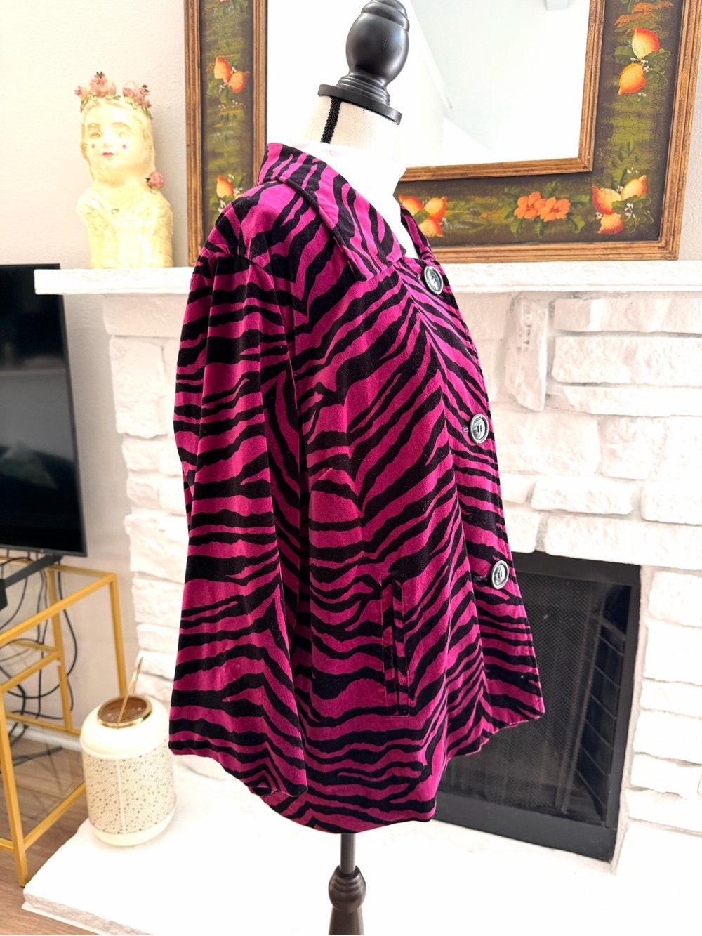 Susan Graver Style 3X Velvet Zebra Jacket Pink Purple Black Swing Coat - Picture 2 of 9